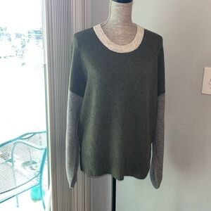Madewell EXTRA LARGE Payton Coziest Yarn Color Block Sweater green grey cream